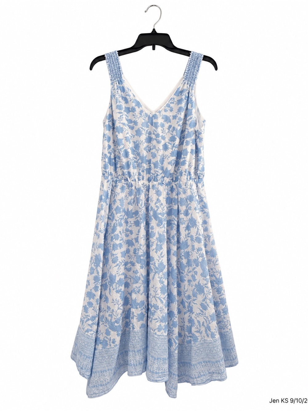 Westport Floral Midi Dress Women’s 14P Blue White Cotton Fit Flare Smocked
